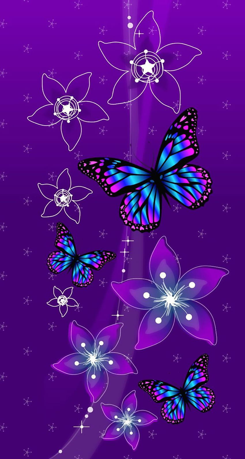 Mariposa y flores bonitas y moradas. 예쁜 보라색 나비, 자정 보라색 나비 HD 전화 배경 화면
