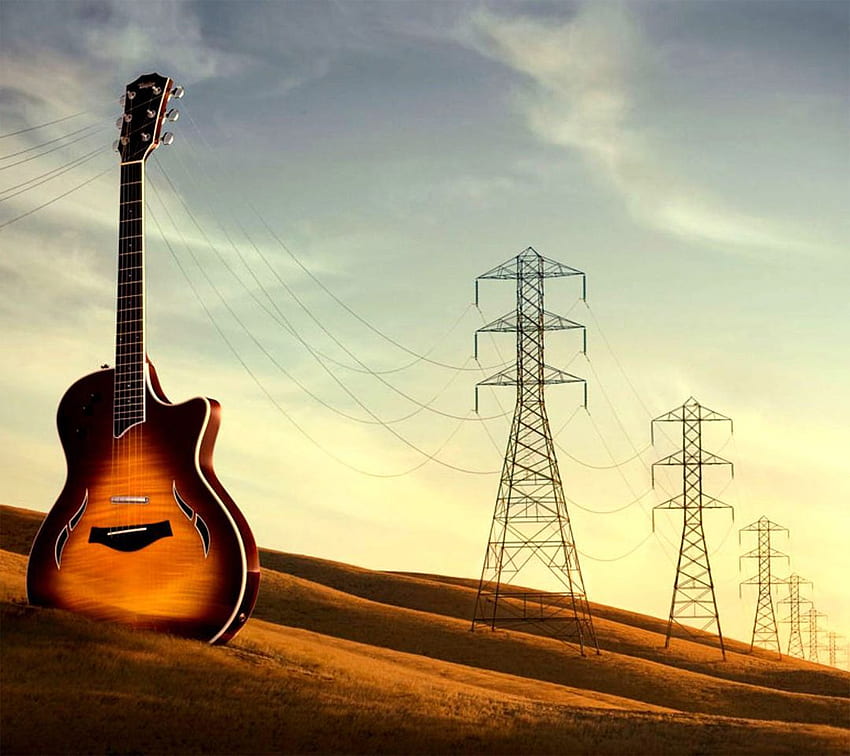 Guitar And Transmission Line HD wallpaper