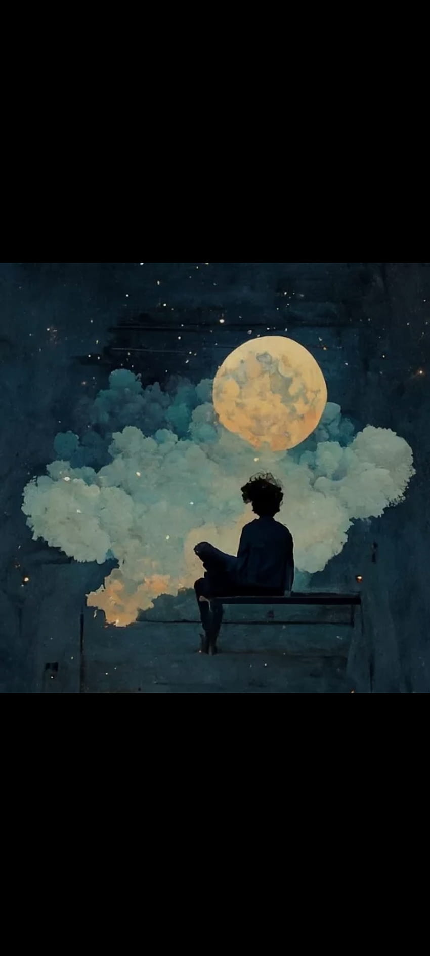 혼자 소년, 분위기, 하늘, 달 HD 전화 배경 화면