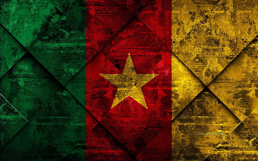 Flag of Cameroon, , grunge art, rhombus HD wallpaper