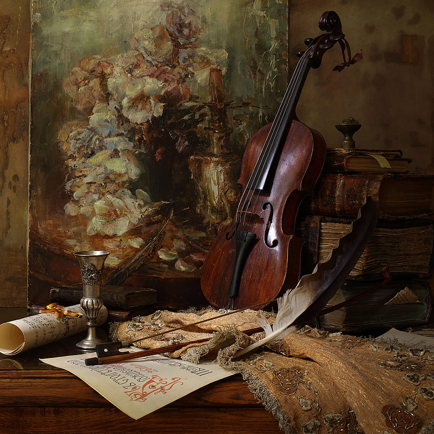 Still Life With Violin And Painting, Violin Art HD phone wallpaper