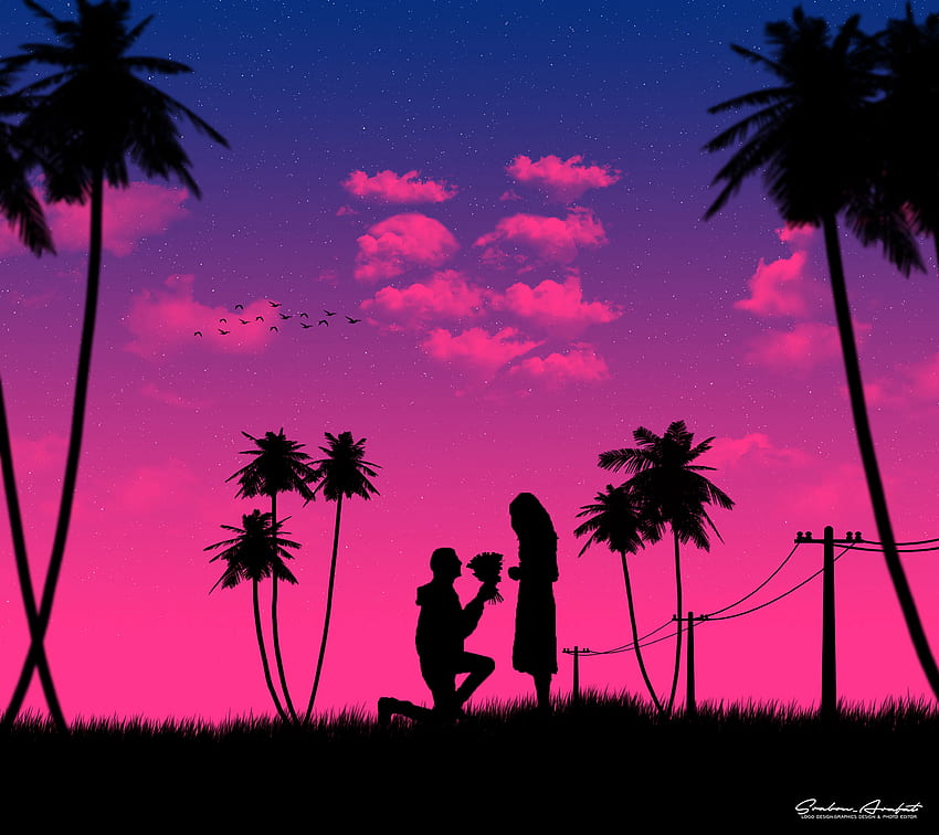 Seni, Malam, Cinta, Pasangan, Pasangan, Siluet, Romantis Wallpaper HD