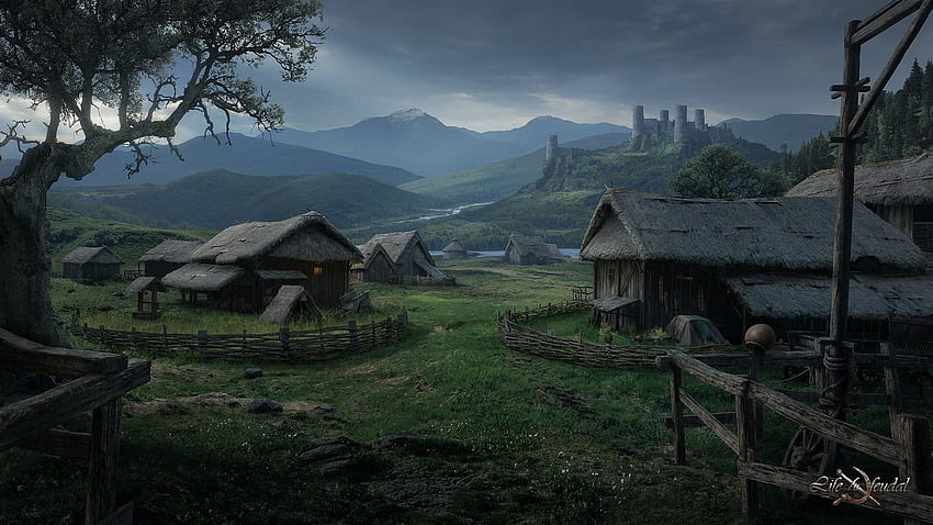 village. Créativité, imagination. RPG, Médiéval, Peinture de paysage médiévale Fond d'écran HD