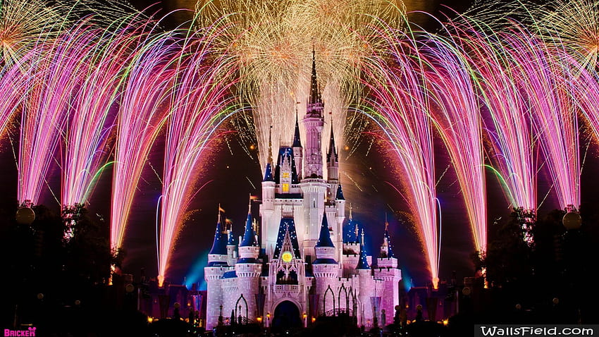 Disney-Schloss-Feuerwerk HD-Hintergrundbild
