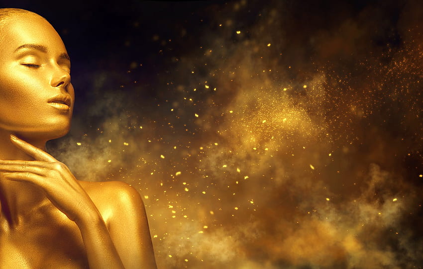 สาว สไตล์ แต่งหน้า ทอง ศิลปะ Anna Subbotina สำหรับ ส่วน стиль, Golden Woman วอลล์เปเปอร์ HD