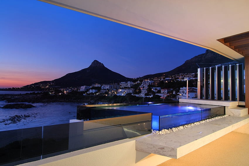 Vue de luxe, vue, piscine, océan, maison Fond d'écran HD