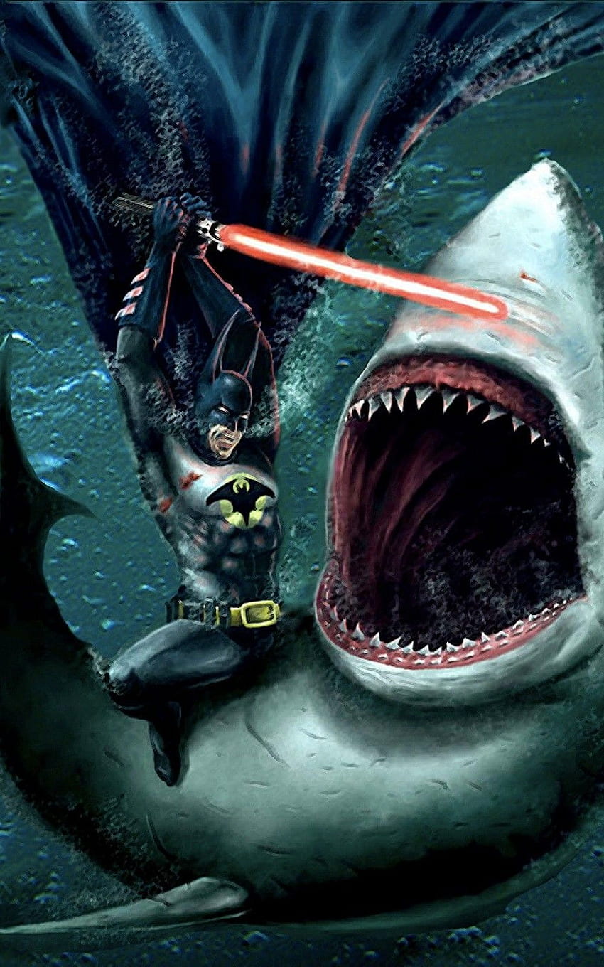 Batman Killing Sharks Laser Sword Phone HD phone wallpaper