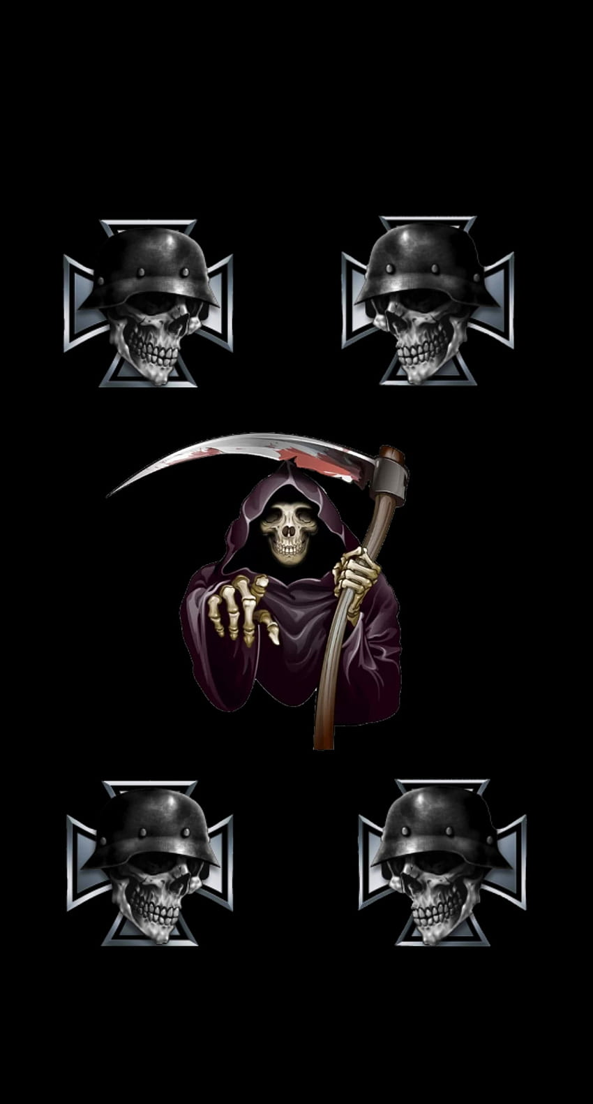 iron cross, reaper scythe, skull HD phone wallpaper