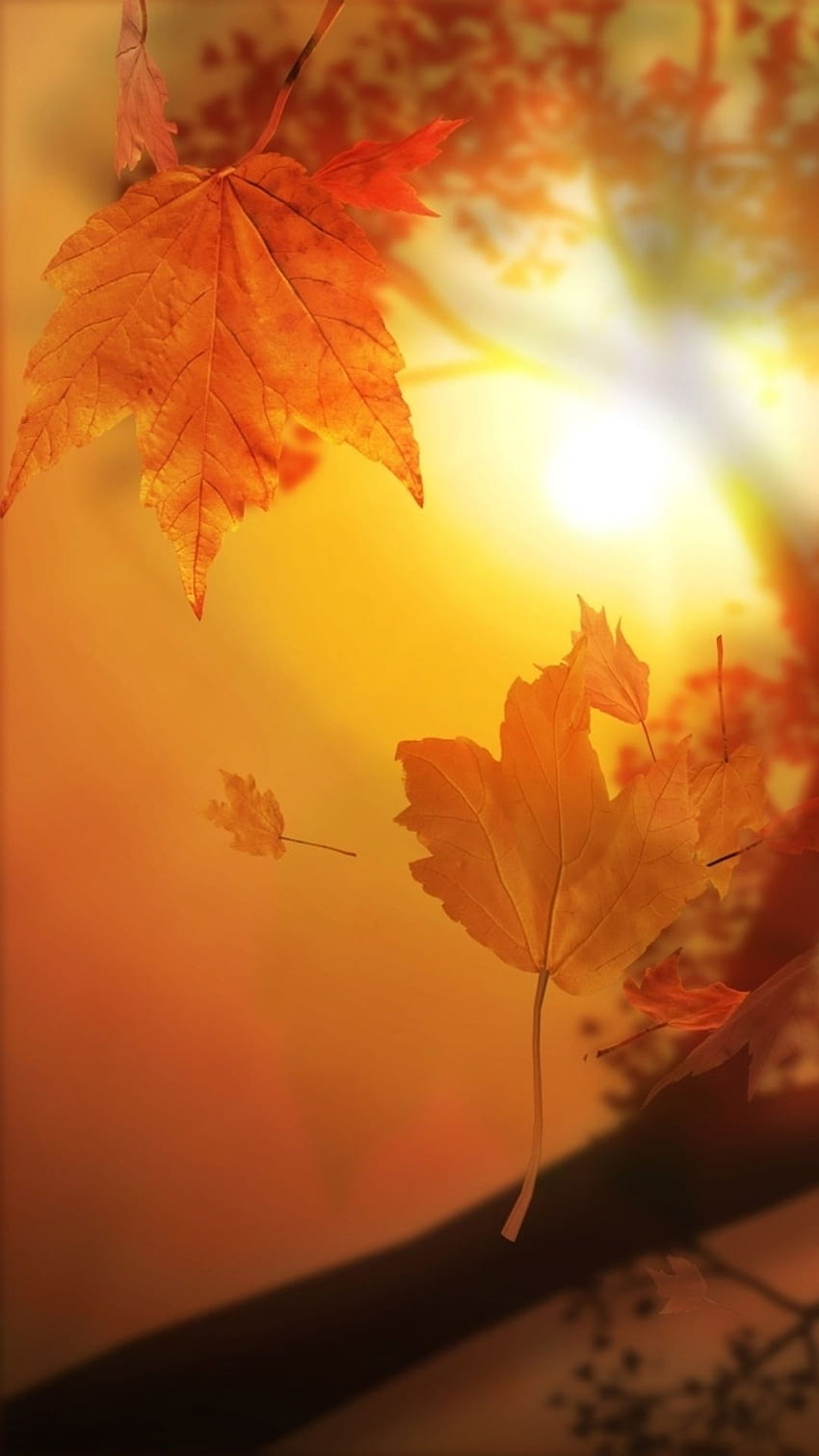 Natur-Herbst-Sonnenuntergang-Gelb verlässt fliegenden Sonnenschein iPhone 8, gelbes Blatt HD-Handy-Hintergrundbild