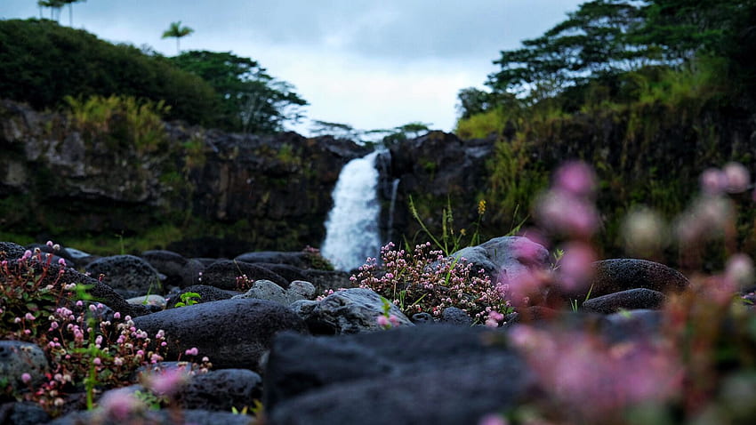 Hilo, Hawaii, sky, cascade, usa, river, clouds, rocks HD wallpaper