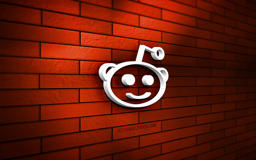 3D лого на Reddit, , оранжева тухлена стена, творчески, социални мрежи, лого на Reddit, 3D изкуство, Reddit HD тапет