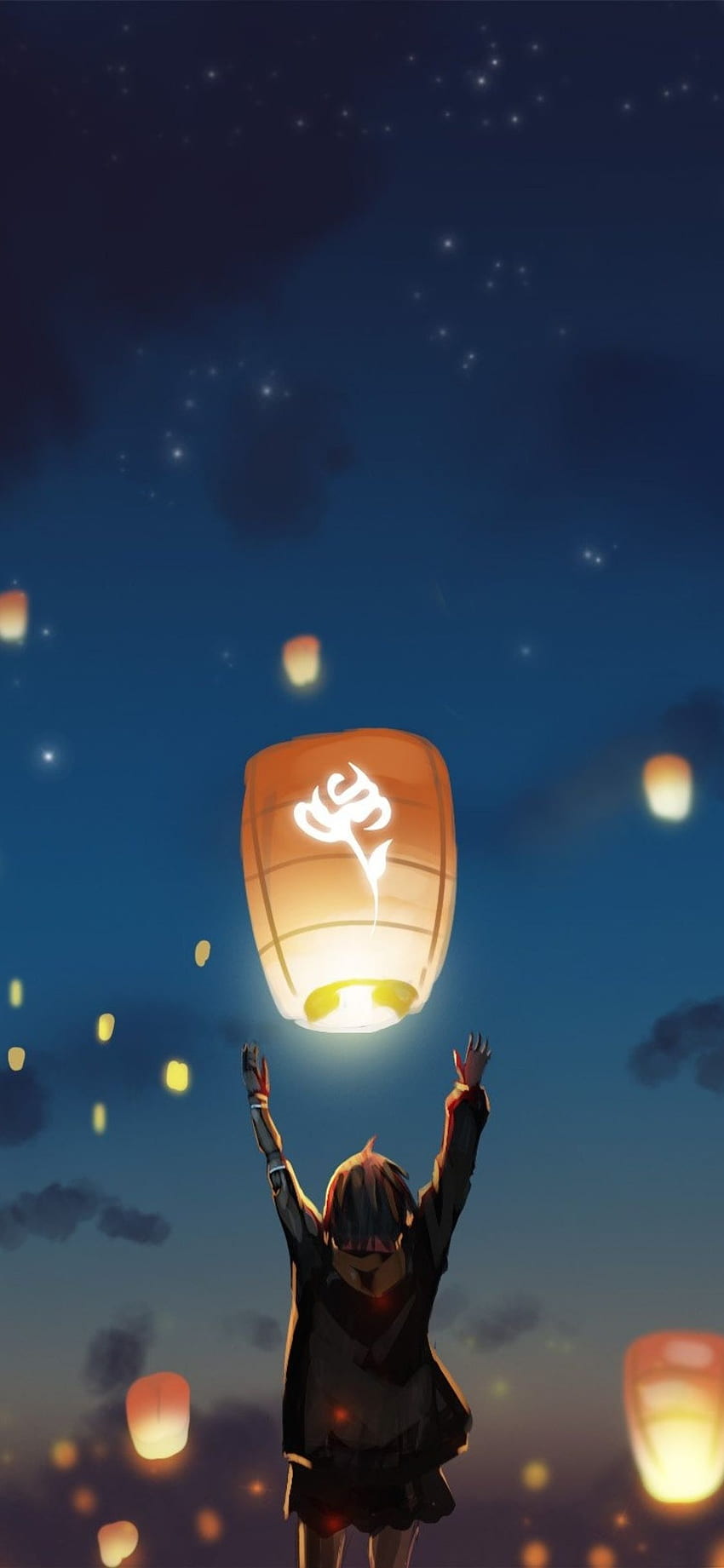 Lantern Night Clouds Lights Anime Stars iPhone XS, iPhone 10, iPhone X , , Background, and HD phone wallpaper