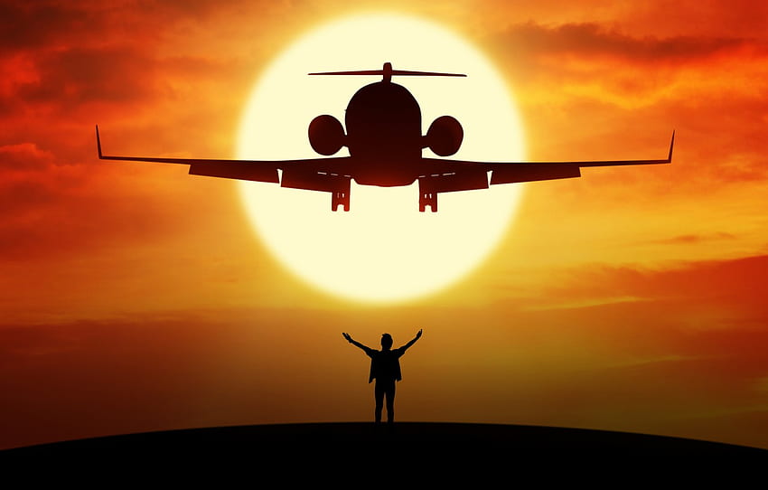 flight, the plane, height, silhouette, airplane, bokeh, passenger, turbojet, ., beautiful background, the sun, the sky, the dawn, planet without prejudice, people dom for , section авиация, Passenger Aircraft HD wallpaper