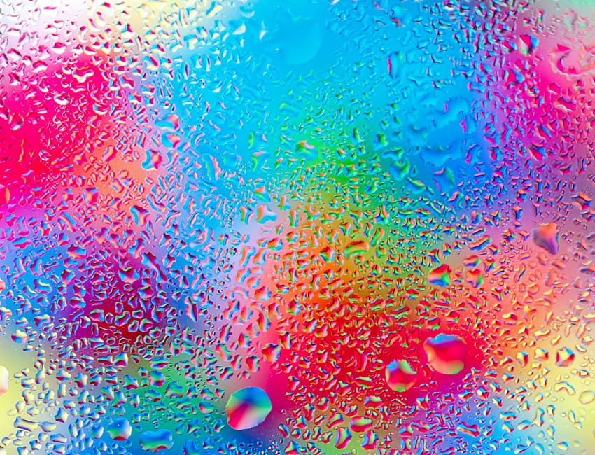 Farbige Wassertropfen, Regen, Regenbogen, Tropfen, Farben, Textur, Glas, Wasser HD-Hintergrundbild