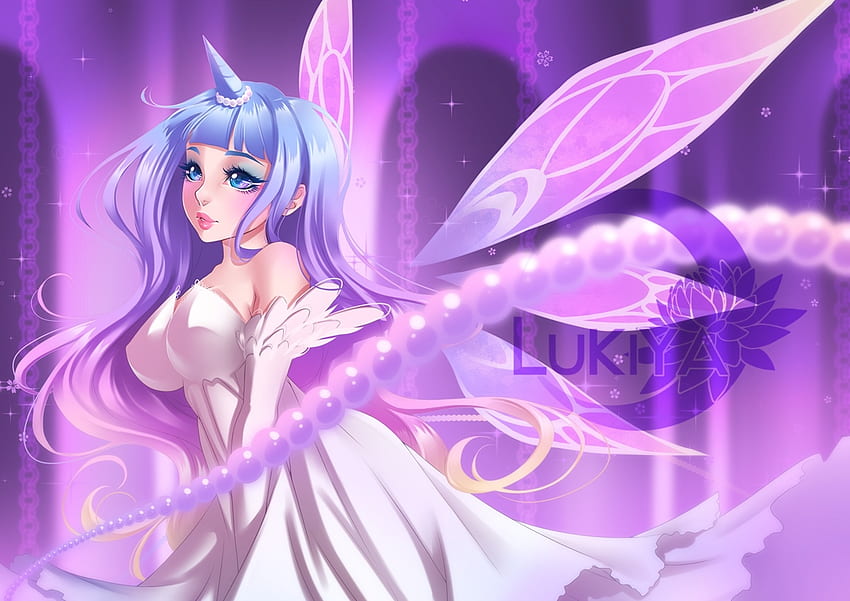 Fairy, blue, white, girl, pink, anime, fantasy, unicorn, tagme, luminos, manga HD wallpaper