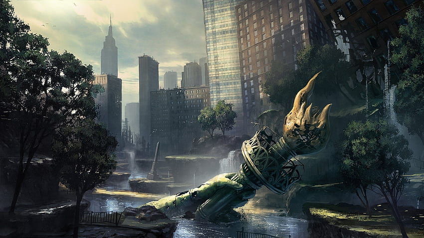 Verlassenes New York City - , Verlassener New Yorker Hintergrund auf Fledermaus, zerstörtes Gebäude HD-Hintergrundbild