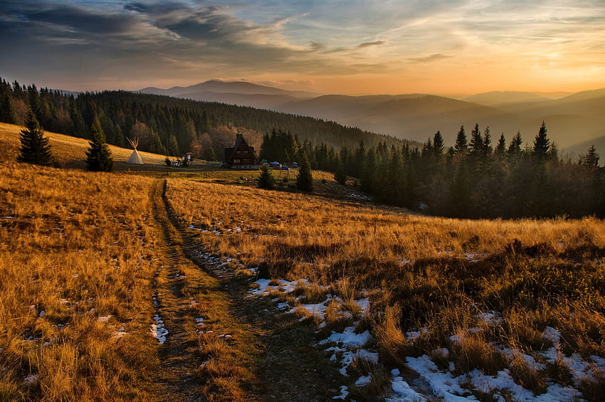 Natur, Gras, Berge, Schnee, Polen, Feld, Dorf HD-Hintergrundbild