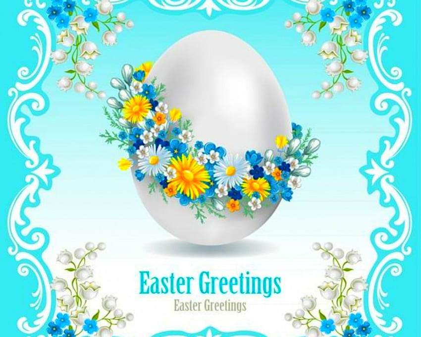 Salutations de Pâques, Pâques, art, vecteur, fleurs, oeufs Fond d'écran HD
