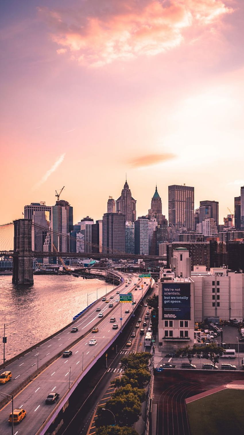 manhattan bridge, new york, city, buildings, susnet, iphone 7, iphone 8, , background, 10333, Brooklyn City HD phone wallpaper