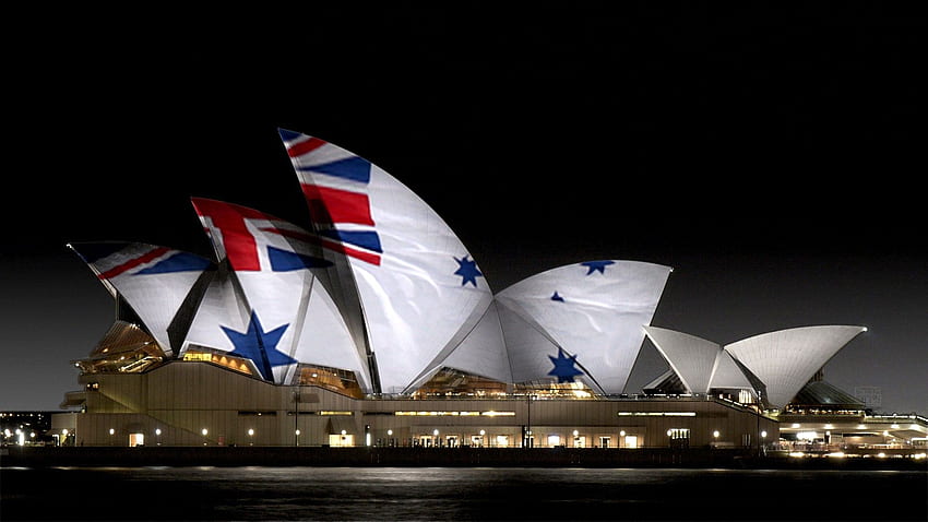 Denkmäler: SYDNEY OPERA HOUSE WEISS BLAU AUSTRALIAN MARINE ROT AUSSIE, Australien-Flagge HD-Hintergrundbild