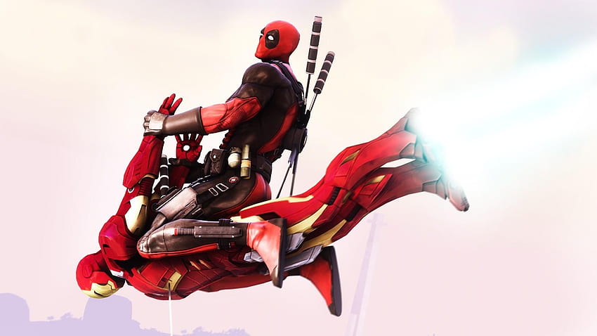 Deadpool volando en iron man Man Funny Iron Deadpool fondo de pantalla