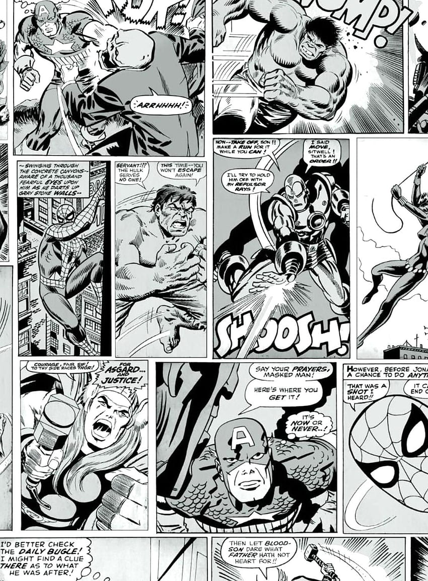 Questo fantastico fumetto Marvel è un must per tutti i fan dei supereroi. Fumetti, fumetti in bianco e nero, opere d'arte dei fumetti Marvel Sfondo del telefono HD