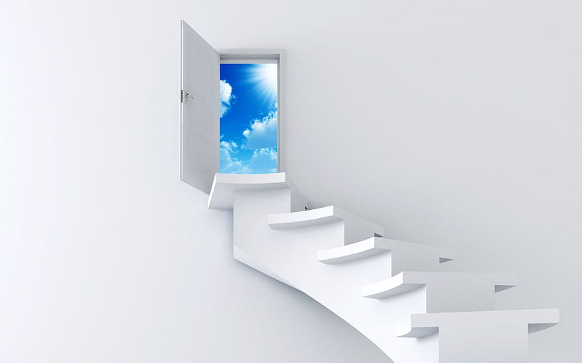 Up to heaven., white, sky, stairs HD wallpaper
