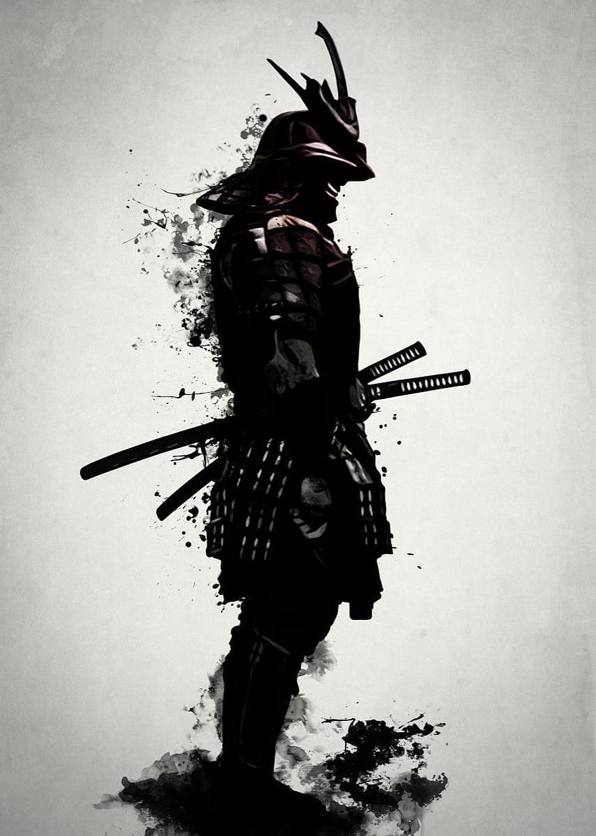 Impression d'affiche japonaise et asiatique de samouraï blindé. affiches en métal, Samouraï noir et blanc Fond d'écran de téléphone HD
