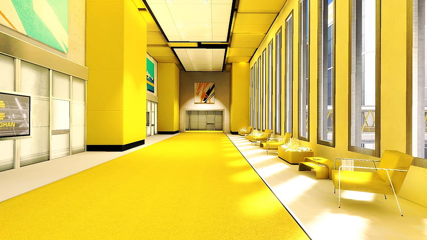 ตกแต่งภายใน ออกแบบ ห้อง หน้าต่าง กระจก แสงแดด แสง เก้าอี้ อาคารสีเหลือง วอลล์เปเปอร์ HD