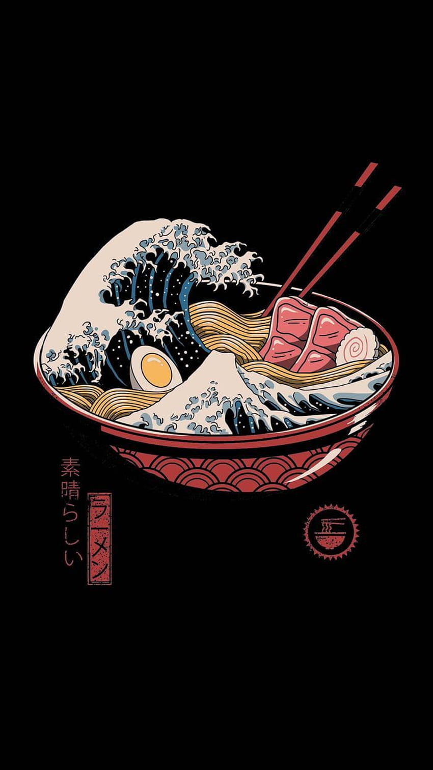 Die große Ramen-Welle. Poster Kunstdrucke, japanische Kunst, Wellenkunst, Anime Ramen HD-Handy-Hintergrundbild