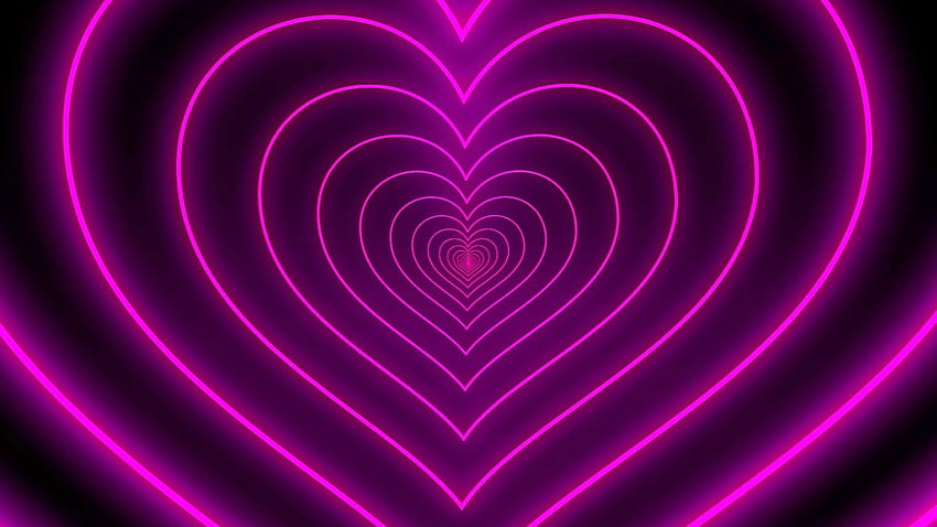 Розов неонов сърдечен тунел - Неонов фонов видеоклип, сладки розови неонови сърца HD тапет