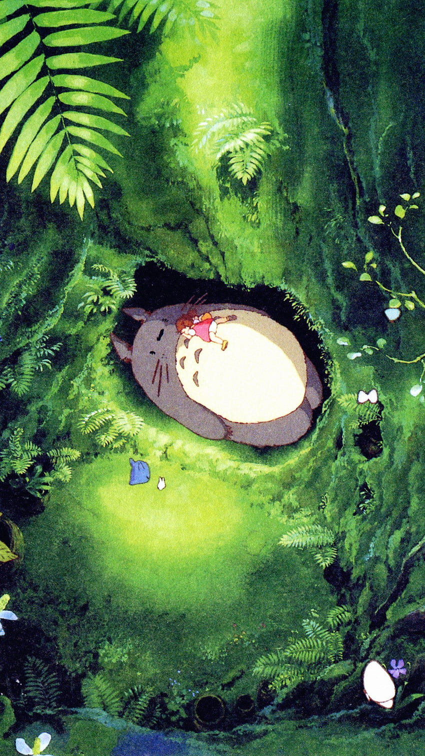 iphone 6 . japonia totoro art zielona ilustracja anime, japońska sceneria anime Tapeta na telefon HD