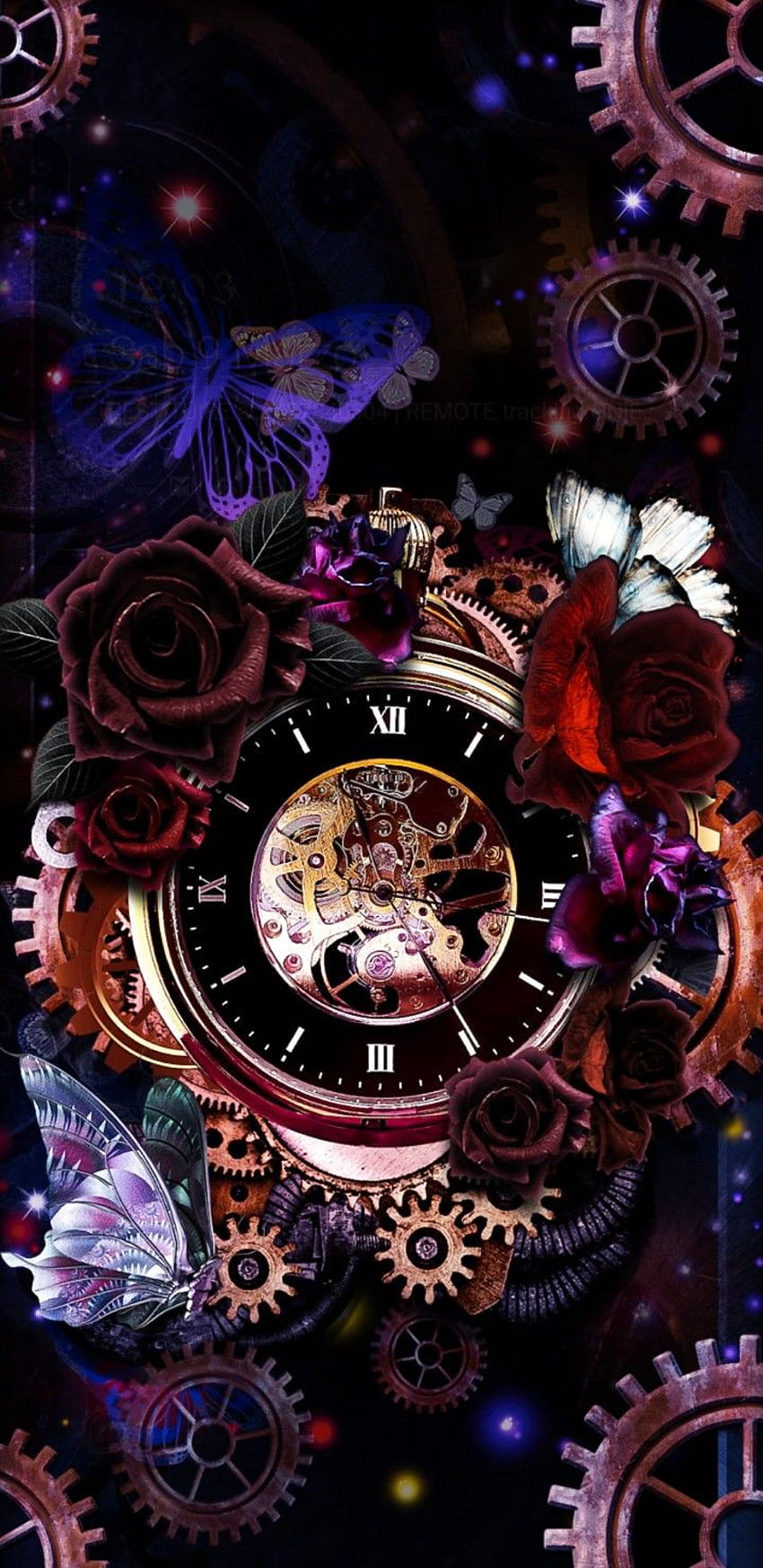 lockscreen iPhone android. Steampunk , Butterfly background, Clock HD phone wallpaper