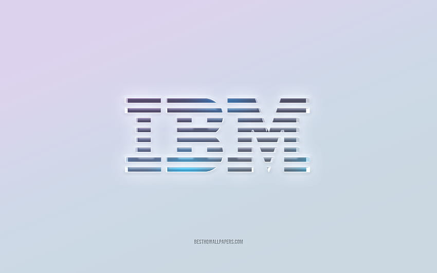 IBM лого, изрязан 3d текст, бял фон, IBM 3d лого, IBM емблема, IBM, релефно лого, IBM 3d емблема HD тапет