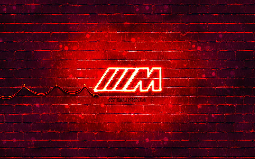Logo merah M-sport, dinding bata merah, logo M-sport, merek mobil, Tim M-Sport, logo neon M-sport, M-sport, BMW M-sport Wallpaper HD