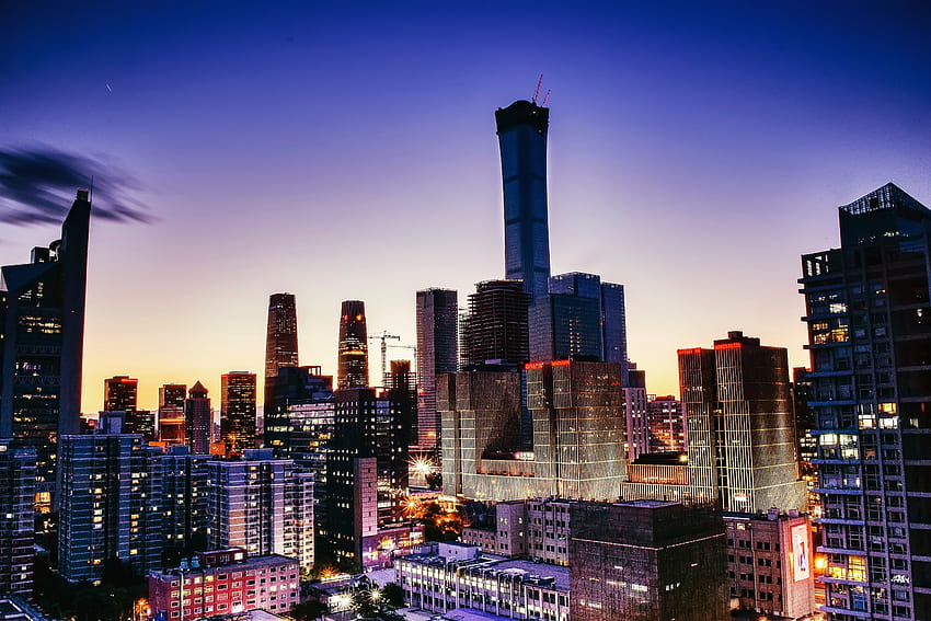 Buildings of Beijing, cityscape, sunset, dawn HD wallpaper
