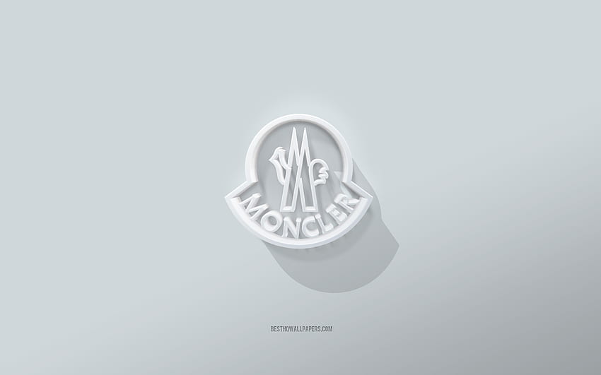 โลโก้ Moncler, พื้นหลังสีขาว, โลโก้ Moncler 3d, ศิลปะ 3 มิติ, Moncler, สัญลักษณ์ Moncler 3 มิติ วอลล์เปเปอร์ HD