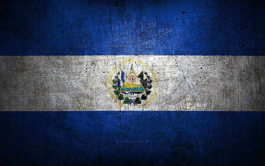Salvadorianische Metallflagge, Grunge-Kunst, nordamerikanische Länder, Tag von El Salvador, nationale Symbole, El Salvador Flagge, Metallfahnen, Flagge von El Salvador, Nordamerika, salvadorianische Flagge, El Salvador HD-Hintergrundbild
