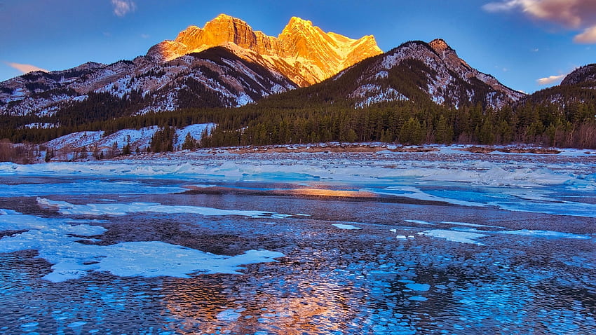 Abraham Lake, congelado, burbujas de metano, luz del día, montaña, lago fondo de pantalla