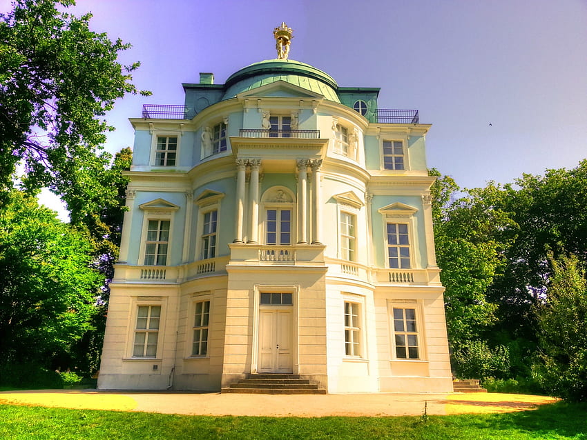 Weißes Herrenhaus, Grün, Park, Haus, Himmel HD-Hintergrundbild