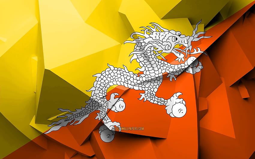 Flag of Bhutan, geometric art, Asian countries, Bhutan flag, creative, Bhutan, Asia, Bhutan 3D flag, national symbols for with resolution . High Quality HD wallpaper