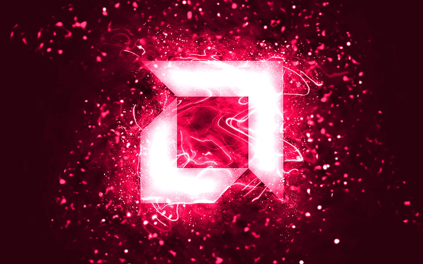 AMD pink logo, , pink neon lights, creative, pink abstract background, AMD logo, brands, AMD HD wallpaper