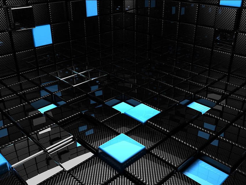 Black & Blue Cubes, cgi, abstract, 3d, art HD wallpaper