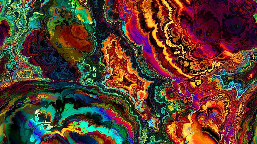Psychedelische visionäre abstrakte Fraktal-Schwarzlicht-Kunst, Trippy Hippie HD-Hintergrundbild