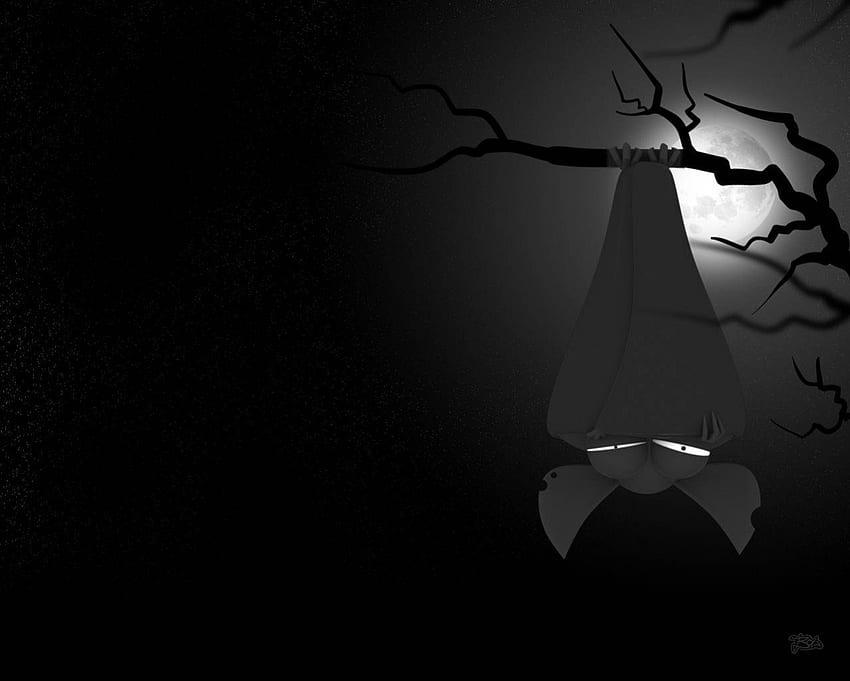 Cheeky Bat, noite, lua, morcego, de cabeça para baixo, árvore papel de parede HD
