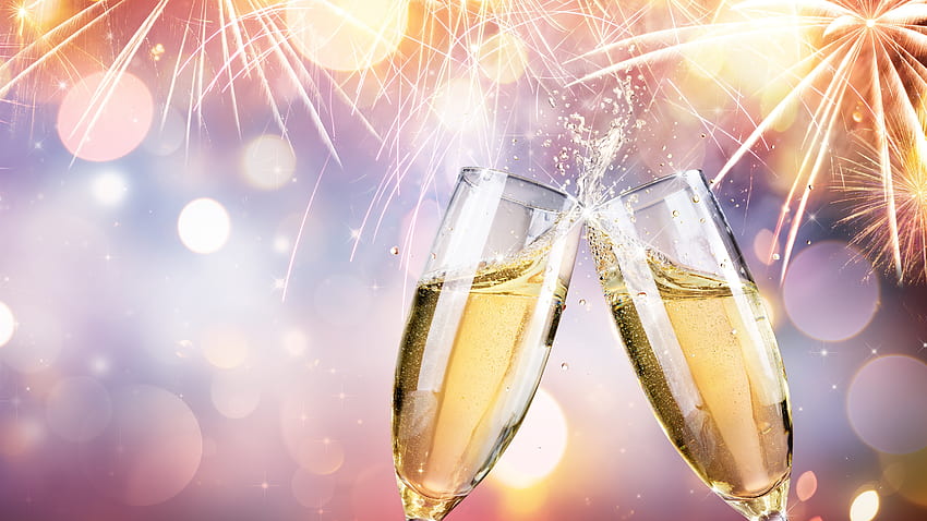 Champagne, cheers, fireworks, glass cups U HD wallpaper