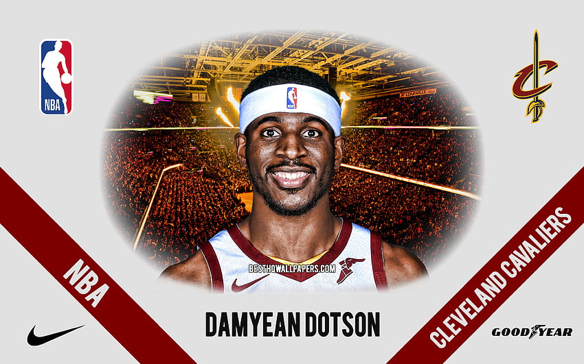 Damyean Dotson, Cleveland Cavaliers, giocatore di basket americano, NBA, ritratto, USA, pallacanestro, Rocket Mortgage FieldHouse, logo Cleveland Cavaliers Sfondo HD