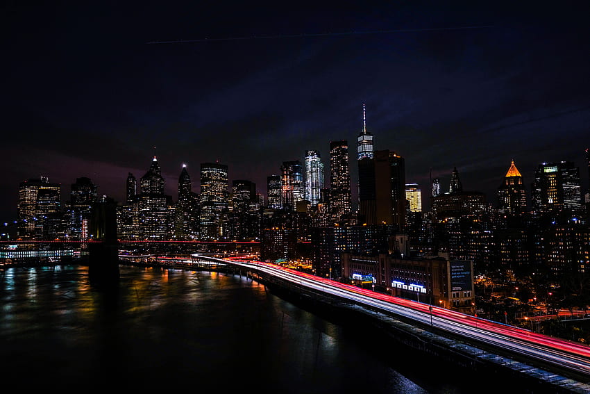 Cidades, Eua, Shore, Banco, Night City, Arranha-céus, Estados Unidos, Nova York papel de parede HD