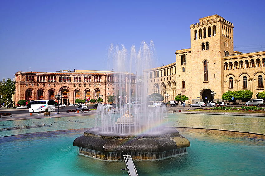 Cities Fountains Yerevan Armenia Building HD wallpaper