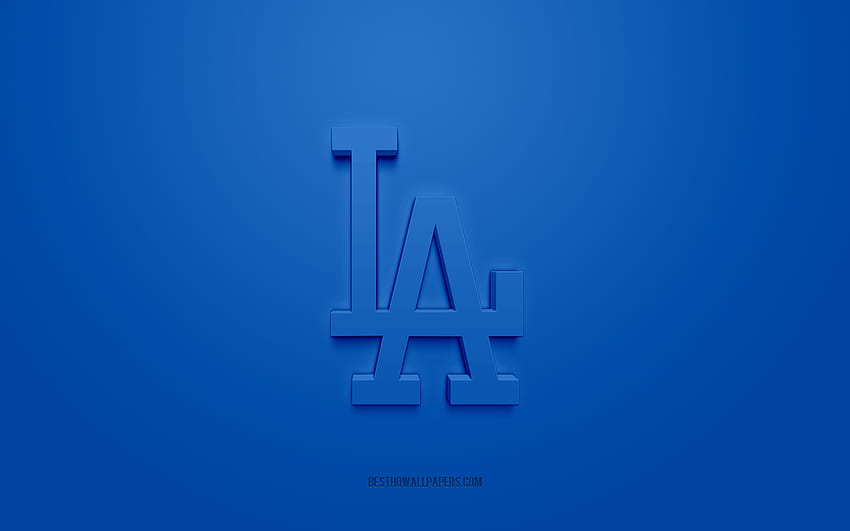 Los Angeles Dodgers emblemacriativo logo 3Dfundo azulAmericana de baseball clubeMLBChicagoEUALos Angeles DodgersbeisebolLos Angeles Dodgers insígnia papel de parede HD